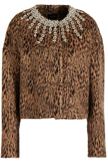 GIAMBATTISTA VALLI Crystal-embellished leopard-print brushed wool and llama-blend jacket