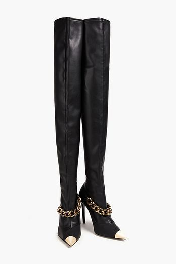 JUST CAVALLI Embellished stretch-leather over-the-knee boots