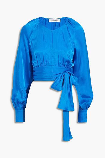DIANE VON FURSTENBERG Tanza belted hammered-satin blouse