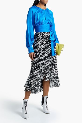 DIANE VON FURSTENBERG Tanza belted hammered-satin blouse