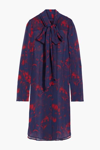 DRIES VAN NOTEN Dovesy pussy-bow printed silk-chiffon midi shirt dress