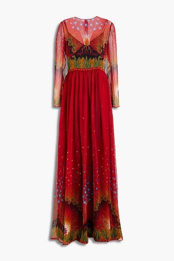 VALENTINO Printed silk-blend chiffon maxi dress