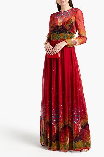 VALENTINO Printed silk-blend chiffon maxi dress