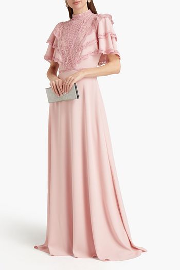 GIAMBA Guipure lace-paneled crepe maxi dress