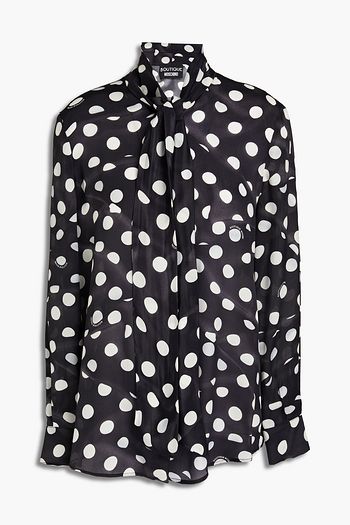 BOUTIQUE MOSCHINO Pussy-bow polka-dot crepe de chine blouse