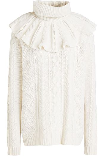 VALENTINO Pullover aus einer Woll-Kaschmirmischung mit Zopfstrickmuster und Rüschen
