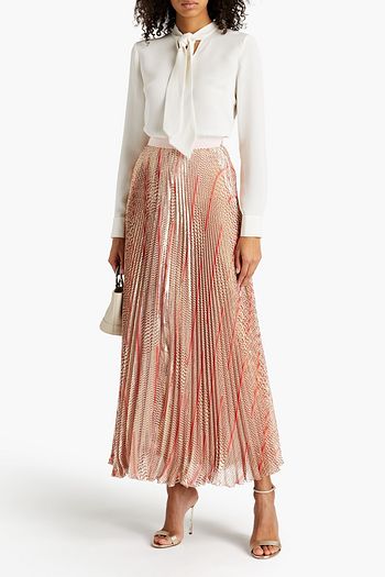 GIAMBATTISTA VALLI Plissierter Maxirock aus Chiffon aus einer Seidenmischung mit Print und Metallic-Effekt
