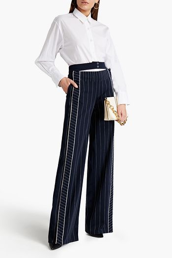 VALENTINO Pinstriped jersey wide-leg pants