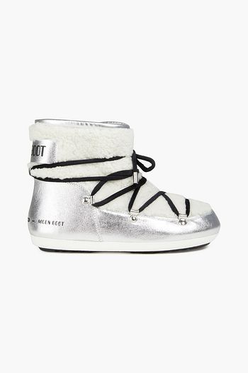 MOON BOOT Shearling and metallic leather snow boots