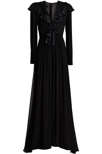 GIAMBATTISTA VALLI Satin-paneled ruffle-trimmed bow-detailed silk-georgette maxi dress