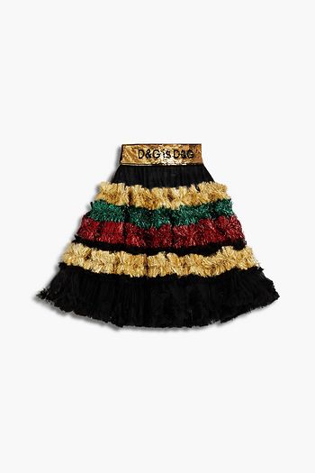DOLCE & GABBANA Embellished ruffled tulle and tinsel mini skirt