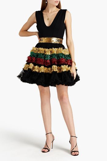 DOLCE & GABBANA Embellished ruffled tulle and tinsel mini skirt