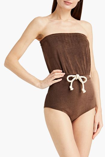 LISA MARIE FERNANDEZ Belted cotton-blend terry bandeau swimsuit