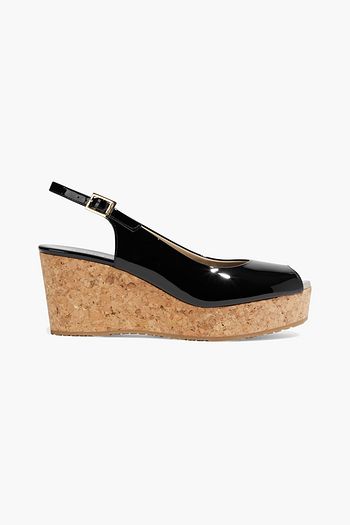 JIMMY CHOO Praise patent-leather wedge slingback andals