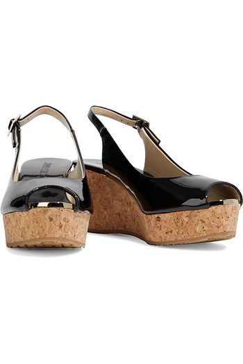 JIMMY CHOO Praise patent-leather wedge slingback andals