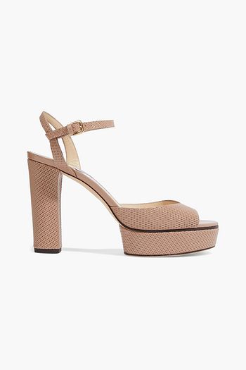 JIMMY CHOO Peachy 105 embossed patent-leather platform sandals