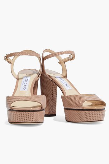 JIMMY CHOO Peachy 105 embossed patent-leather platform sandals