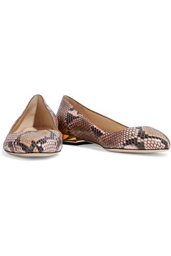 JIMMY CHOO Jessie snake-effect leather ballet flats