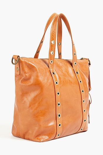 VANESSA BRUNO Eyelet-embellished crinkled patent-leather tote