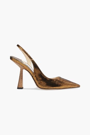 JIMMY CHOO Fetto 100 metallic printed leather slingback pumps