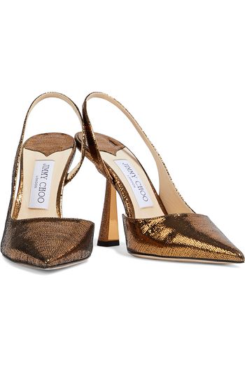 JIMMY CHOO Fetto 100 metallic printed leather slingback pumps
