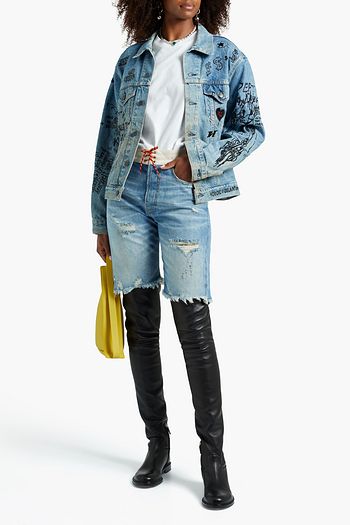 R13 Canvas-trimmed distressed denim shorts