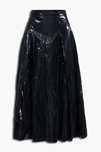 REJINA PYO Malia pleated coated satin-twill midi skirt