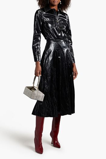 REJINA PYO Malia pleated coated satin-twill midi skirt