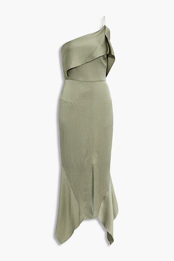 ROLAND MOURET Harlow one-shoulder asymmetric hammered silk-blend satin midi dress