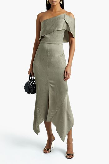 ROLAND MOURET Harlow one-shoulder asymmetric hammered silk-blend satin midi dress