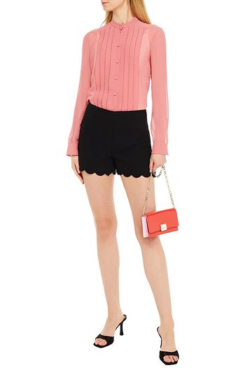 VALENTINO Scalloped silk-crepe shorts