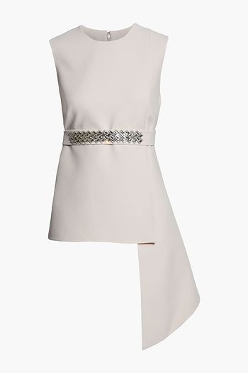 SAFIYAA Sylvia asymmetric crystal-embellished stretch-crepe top
