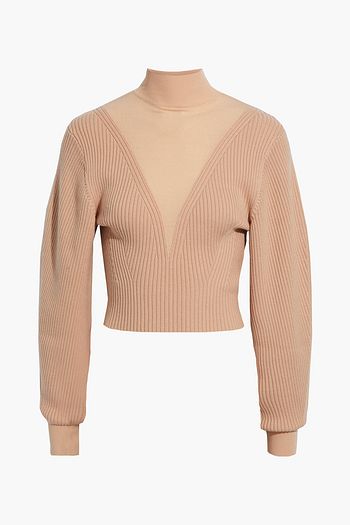 DION LEE Paneled ribbed merino wool turtleneck sweater