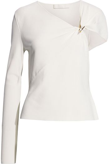 DION LEE One-sleeve embellished ribbed-knit top