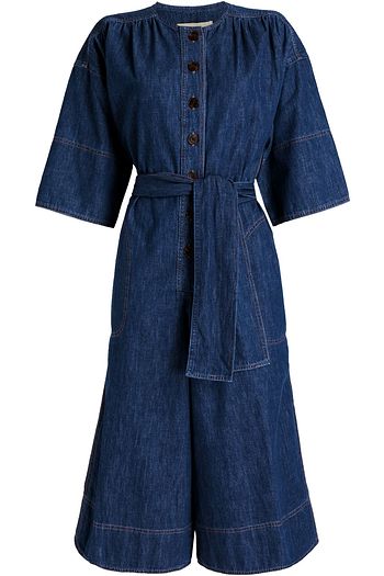 VANESSA BRUNO Cropped Jumpsuit aus Denim mit Gürtel