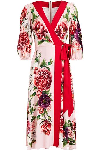 DOLCE & GABBANA Wrap-effect floral-print silk-blend cady midi dress