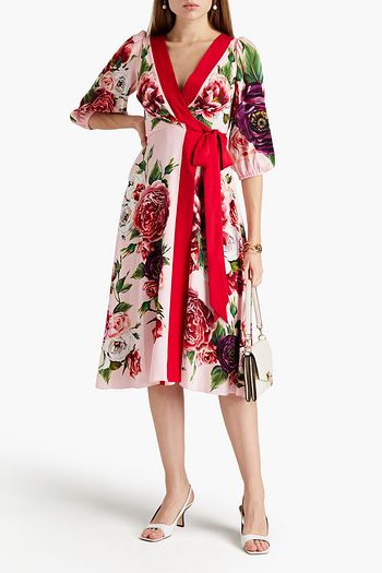 DOLCE & GABBANA Wrap-effect floral-print silk-blend cady midi dress