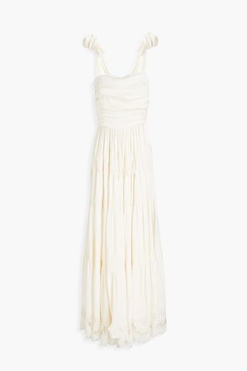 DOLCE & GABBANA Leavers lace-paneled pleated silk-blend satin maxi dress