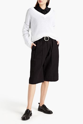 BRUNELLO CUCINELLI Pleated cotton and linen-blend piqué shorts