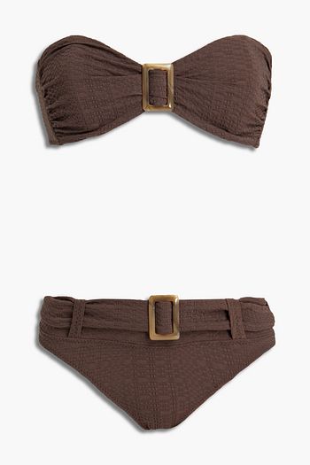 LISA MARIE FERNANDEZ Bandeau-Bikini aus Stretch-Seersucker mit Schnalle