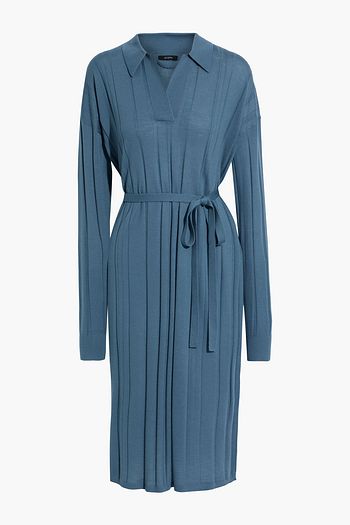 JOSEPH Belted ribbed merino wool-blend dress