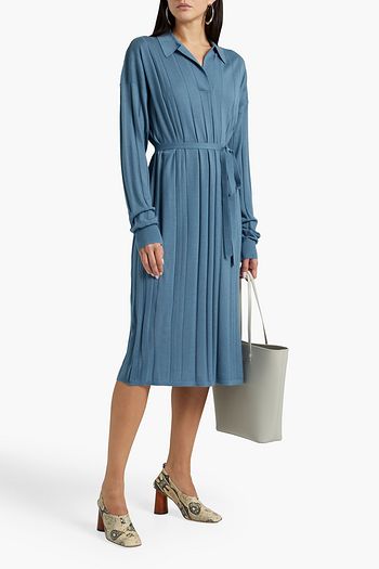 JOSEPH Belted ribbed merino wool-blend dress