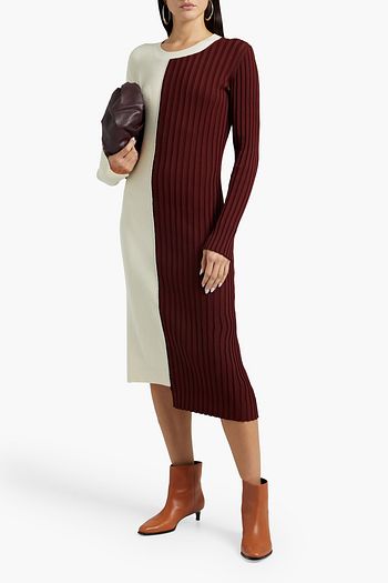 JOSEPH Diane asymmetric two-tone ribbed-knit dress