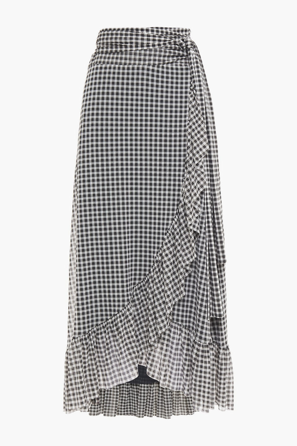 Woman Ruffle-trimmed Gingham Stretch-mesh Midi Wrap Skirt