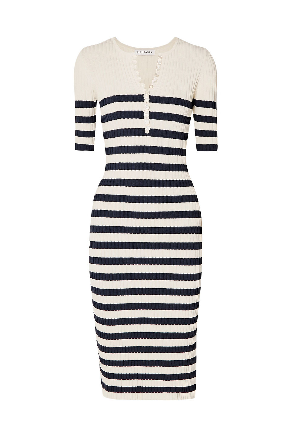 Woman Sunday Striped Ribbed Stretch-knit Midi Dress
