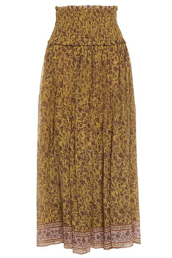 ZIMMERMANN Midirock aus Krepon aus einer Baumwoll-Seidenmischung mit floralem Print und Raffung
