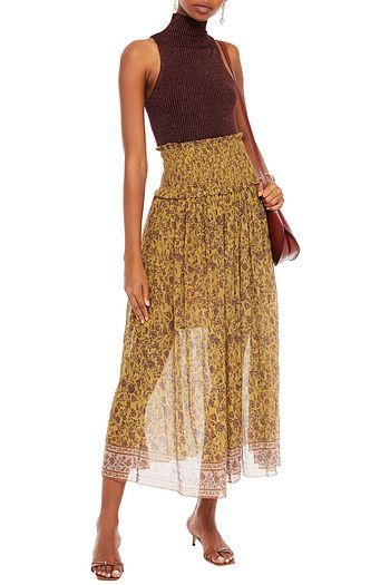 ZIMMERMANN Midirock aus Krepon aus einer Baumwoll-Seidenmischung mit floralem Print und Raffung