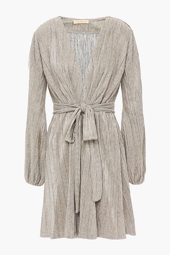 MELISSA ODABASH Gathered metallic knitted mini dress