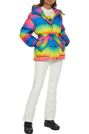 PERFECT MOMENT Rainbow belted dégradé quilted hooded down ski jacket