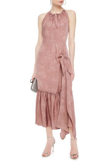 ROLAND MOURET Gathered metallic silk-blend jacquard midi dress